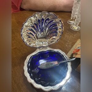 Silver and Blue Shell Serveware Dish
